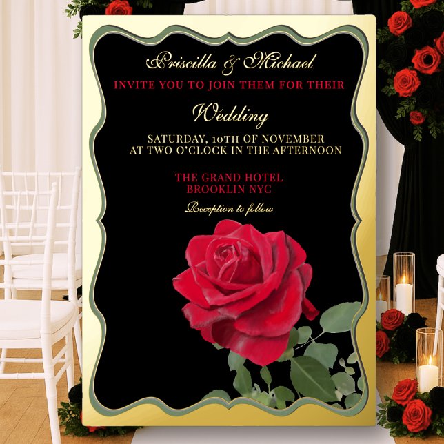 Elegant Red Rose & Gold Wedding  Foil Invitation (Creator Uploaded)