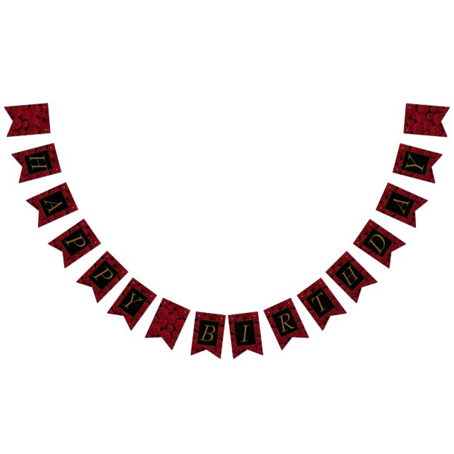 Elegant Red Rose  Happy Birthday Bunting Flags (All)