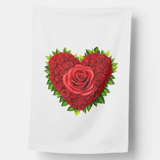 "Elegant Red Rose Heart Masterpiece" House Flag (Front)