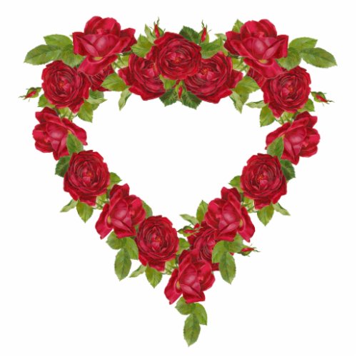 Elegant Red Rose Heart Wreath Green Leaves Statuette