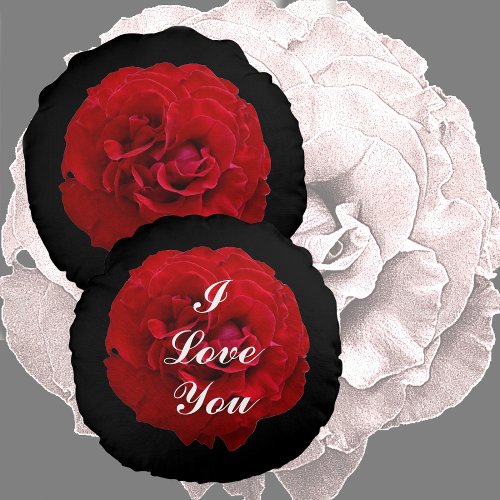 Elegant Red Rose I Love You Photographic Black Round Pillow