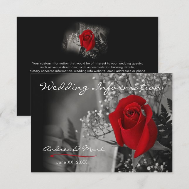 Elegant Red Rose Information Enclosure Card (Front/Back)