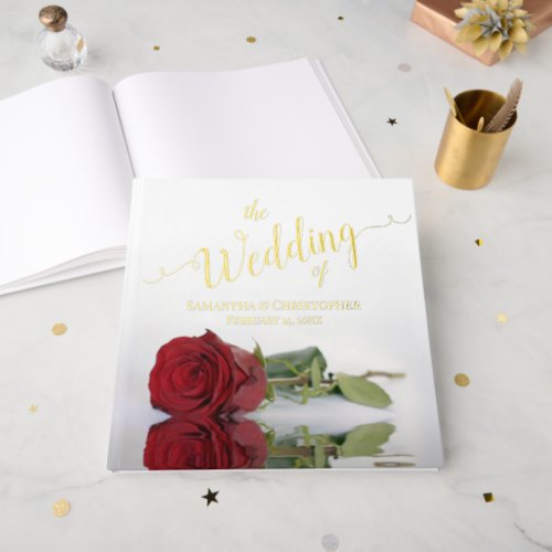 Elegant Red Rose Large Wedding Foil Foil Guest Book