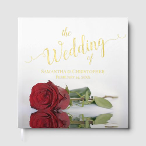 Elegant Red Rose Large Wedding Foil Guest Book