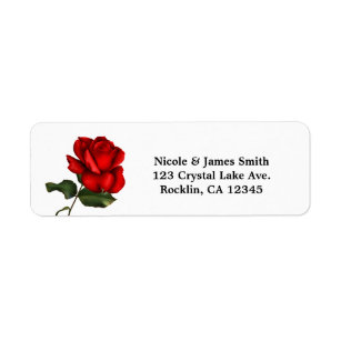 Elegant Red Rose Long Stem Floral Invitation Label