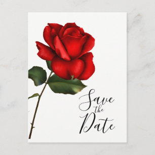 Elegant Red Rose Long Stem Wedding Save the Date Announcement Postcard