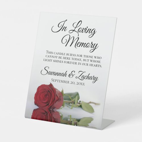 Elegant Red Rose Loving Memory Wedding Memorial Pedestal Sign