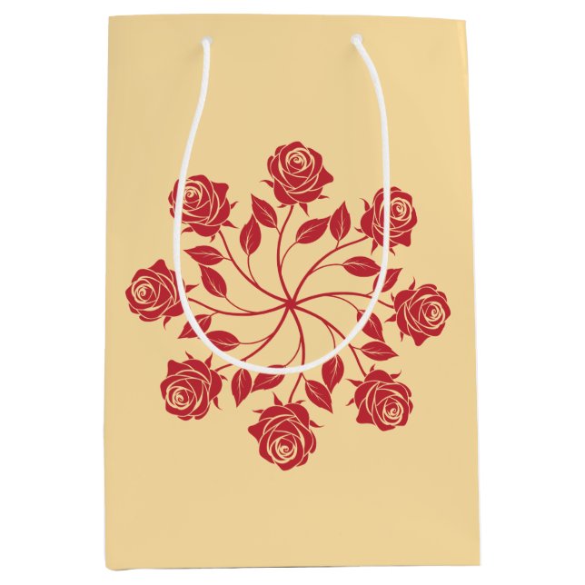 Elegant Red Rose Mandala Circular Floral Design Medium Gift Bag (Front)