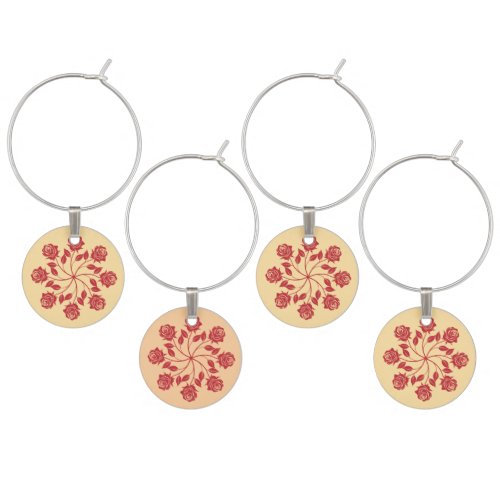 Elegant Red Rose Mandala Circular Floral Design Wine Charm