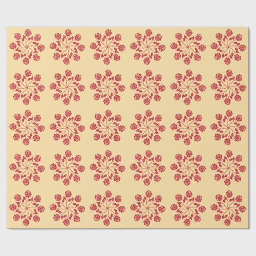 Elegant Red Rose Mandala Circular Floral Design Wrapping Paper