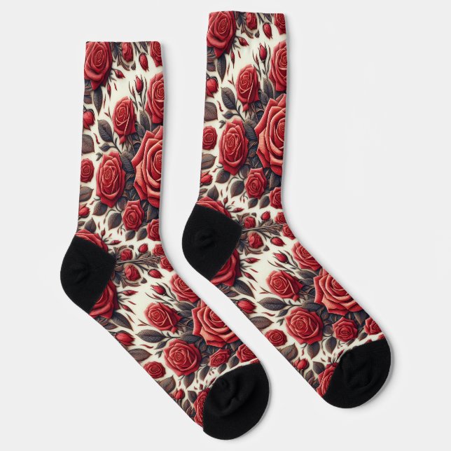 Elegant Red Rose Mandala Socks (Right)