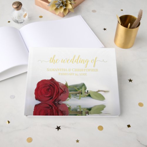 Elegant Red Rose Medium Wedding Foil Foil Guest Book