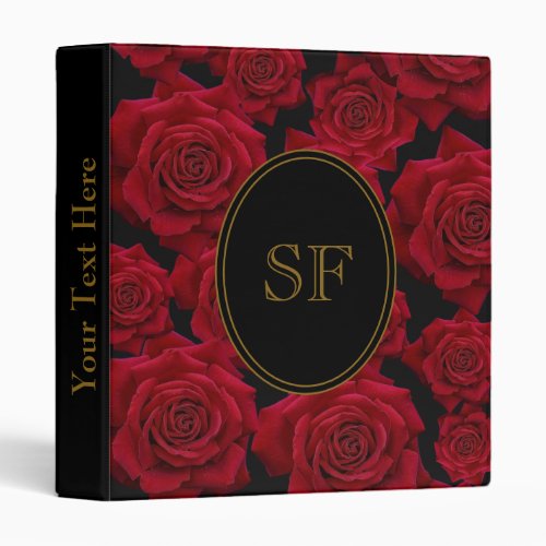 Elegant Red Rose _ Monogram 3 Ring Binder