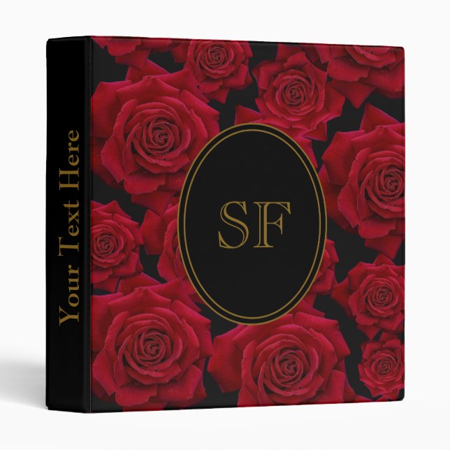 Elegant Red Rose - Monogram 3 Ring Binder (Front/Spine)