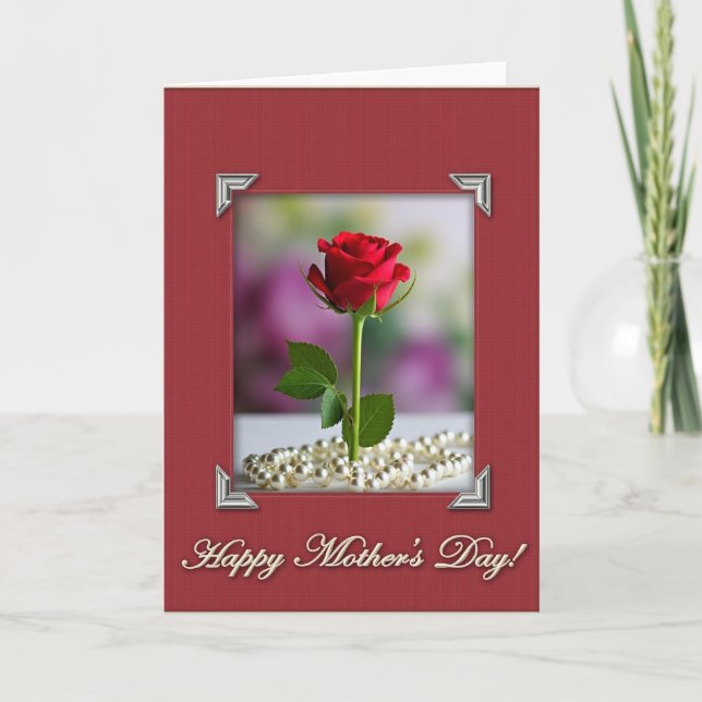 Elegant Red Rose Mothers Day Card (Front)