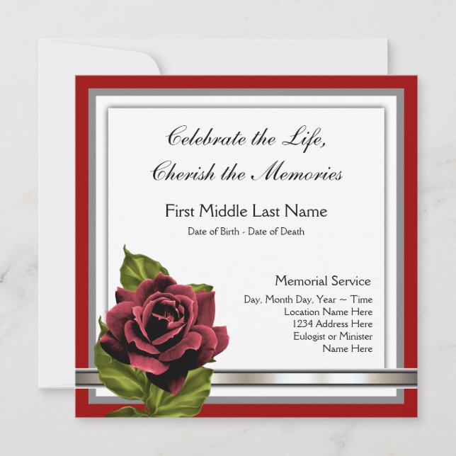 Elegant Red Rose Mourning Cards (Front)