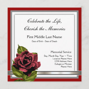 Elegant Red Rose Mourning Cards