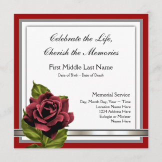 Elegant Red Rose Mourning Cards