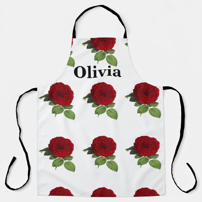 Elegant Red Rose Name Personalized Apron (Front)