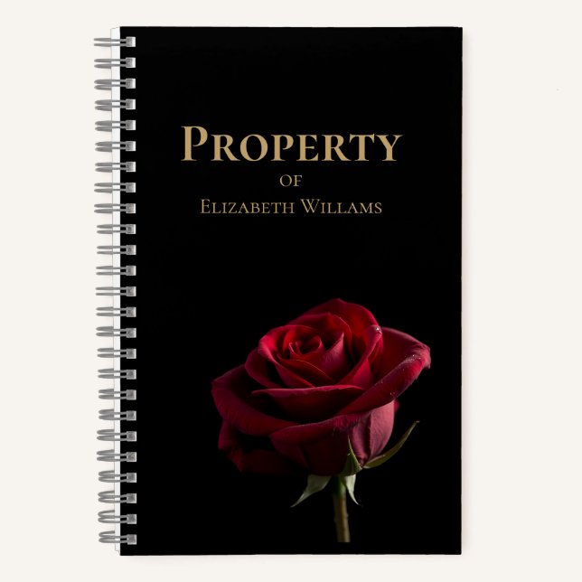 Elegant Red Rose Notebook, Romantic Floral Journal (Front)