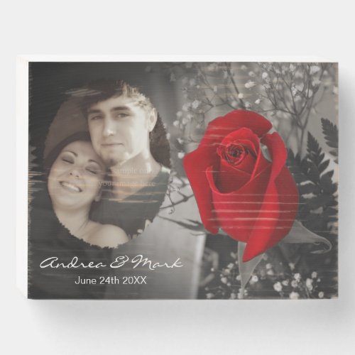 Elegant Red Rose Oval Wedding Couple Photo Wooden Box Sign