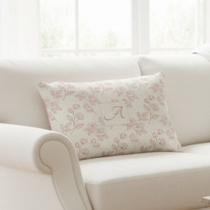 Elegant Red Rose Paper Chintz Monogram Accent Pillow