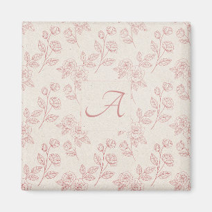 Elegant Red Rose Paper Chintz Monogram Magnet
