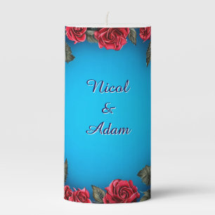 Elegant Red Rose Pattern Frame Pillar Candle