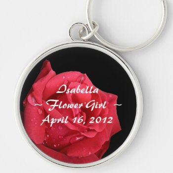 Elegant Red Rose Personalized Flower Girl Keychain by TwoBecomeOne at Zazzle