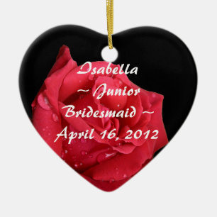 Elegant Red Rose Personalized Junior Bridesmaid Ceramic Ornament