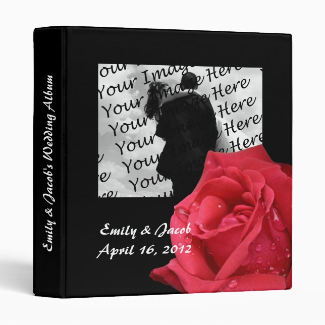 Elegant Red Rose Personalized Wedding Album 3 Ring Binder (Front/Spine)