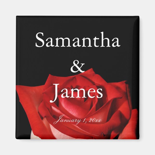Elegant Red Rose Personalized Wedding Magnet (Front)