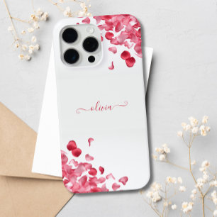Elegant Red Rose Petals Floral Custom Name Chic iPhone 15 Pro Max Case