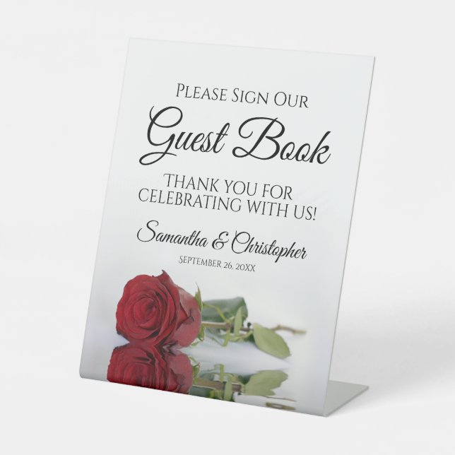 Elegant Red Rose Please Sign Our Guest Book (Front)