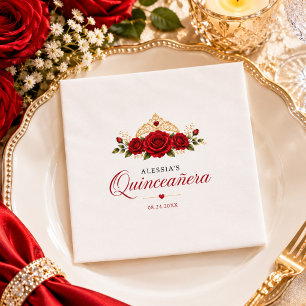 Elegant Red Rose Princess Quinceañera Party Napkins