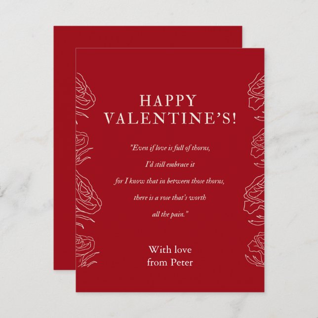 Elegant Red Rose printed Valentines  Holiday Card (Front/Back)