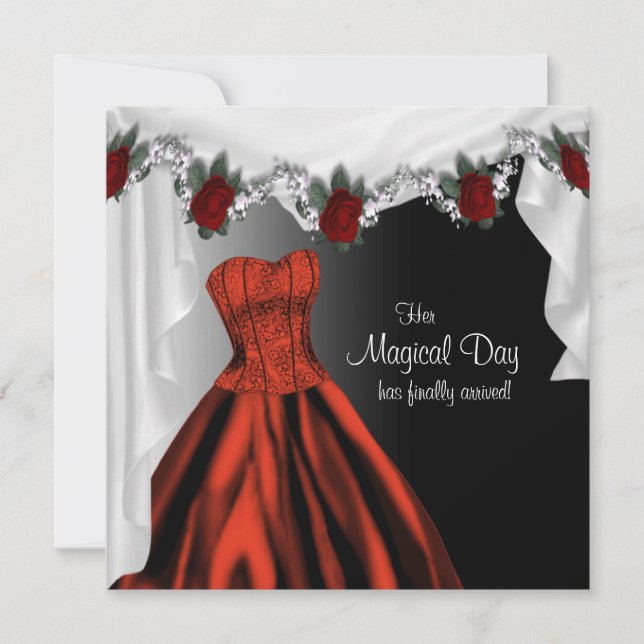 Elegant Red Rose Quinceanera Invitations (Front)