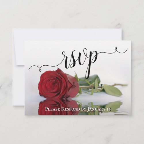 Elegant Red Rose Reflections Wedding RSVP Card