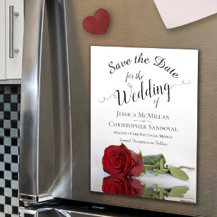 Elegant Red Rose Reflections Wedding Save the Date Magnetic Invitation