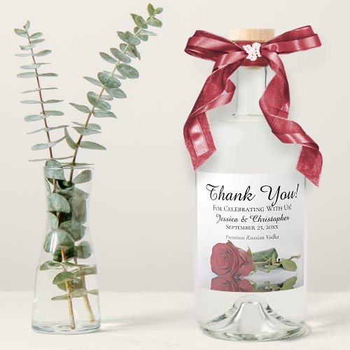 Elegant Red Rose Reflections Wedding Thank You Liquor Bottle Label