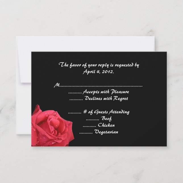 Elegant Red Rose Reply Cards with Menu Options (Front)