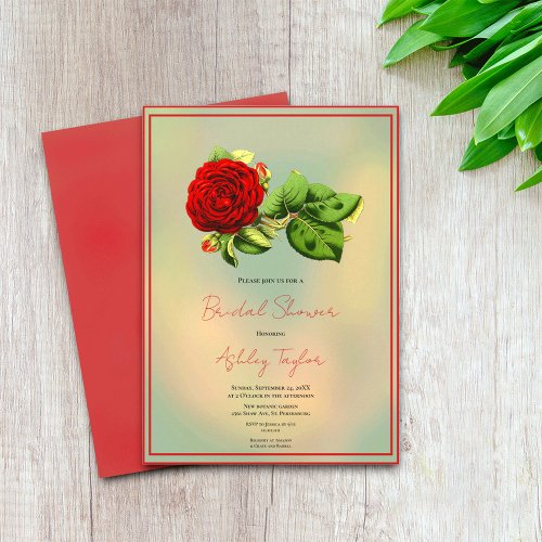 Elegant Red Rose Romantic Floral Bridal Shower Invitation