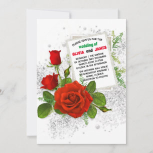 Elegant Red Rose Romantic Floral Wedding  Invitation