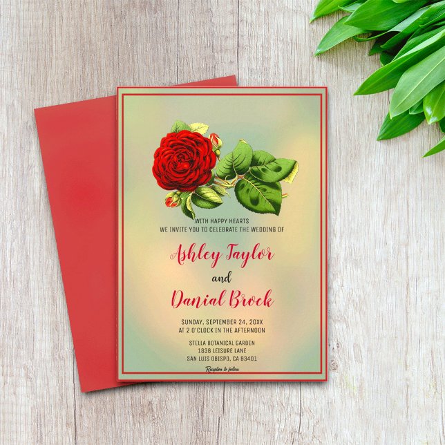 Elegant red rose romantic framed floral Wedding In Invitation (Creator Uploaded)