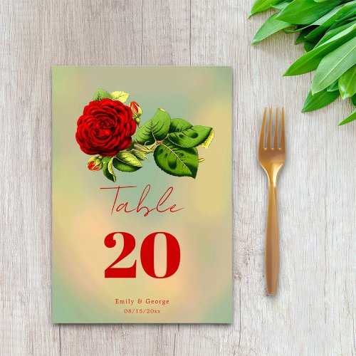 Elegant Red Rose Romantic Framed Floral Wedding Table Number