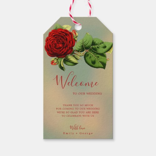Elegant Red Rose Romantic Summer Floral Wedding Gift Tags