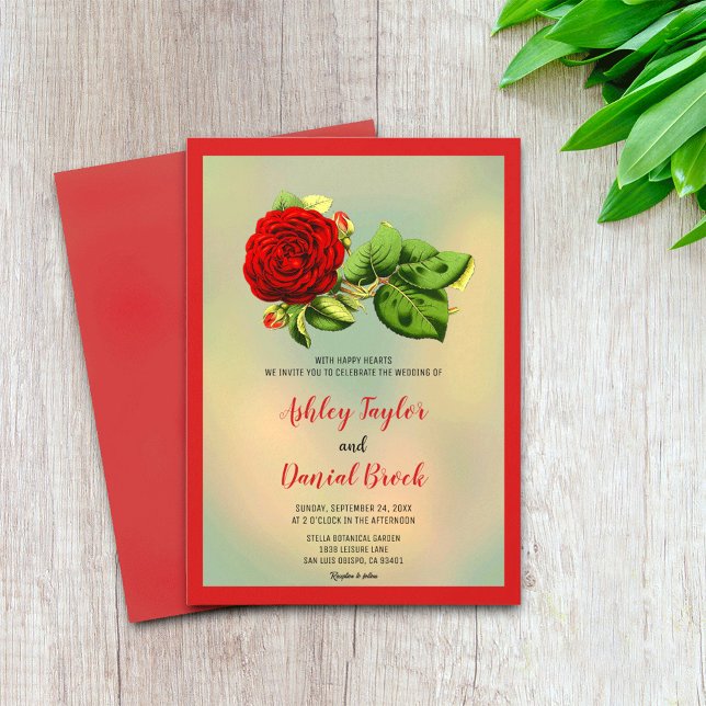 Elegant red rose romantic Summer floral Wedding Invitation (Creator Uploaded)