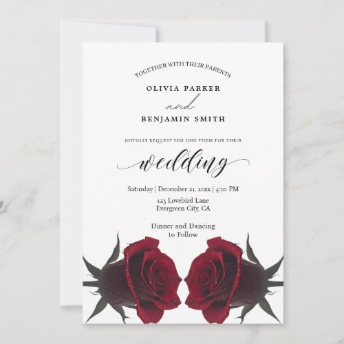 Elegant Red Rose Romantic Wedding Invitation