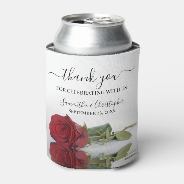 Elegant Red Rose Romantic Wedding Thank You Can Cooler (Can Front)