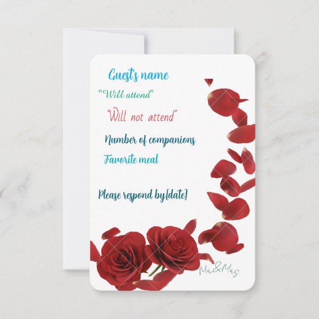 Elegant Red Rose RSVP Card – Romantic Wedding Resp (Front)